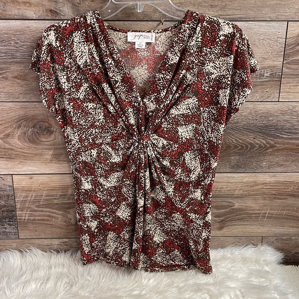 Josephine Studio Ladies Vneck Gathered Top, Size Petite Small, Brown,Tan,Orange